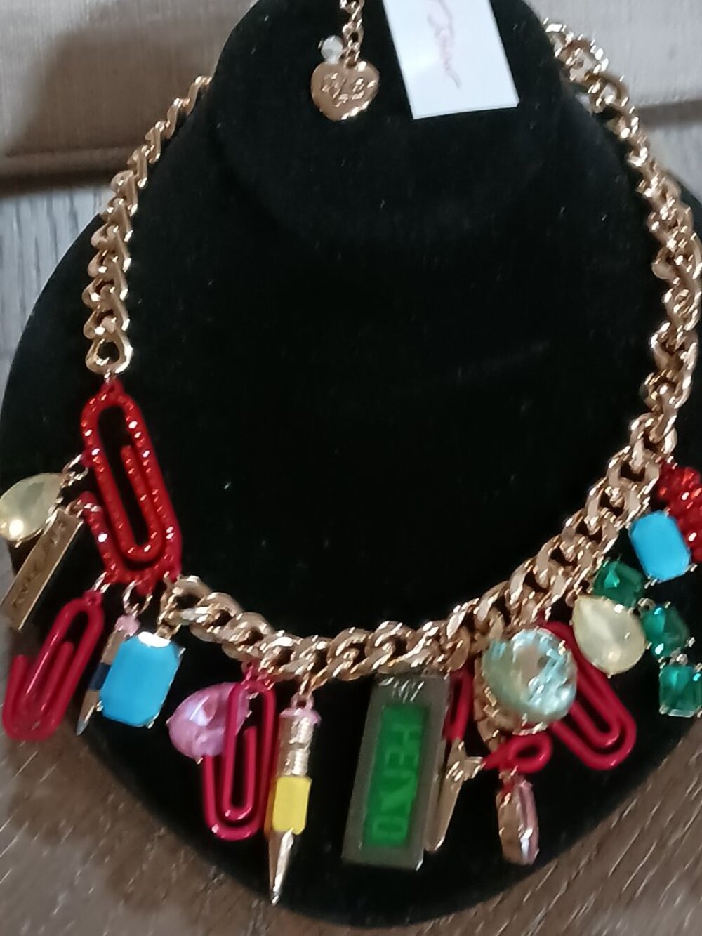 NWT - Betsey Johnson Back 2 School Necklace with Gems & Fun School Charms NWT - Picture 2 of 5
